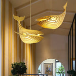 Traditional Chinese Whale Wood 1-Light Pendant Light For Dining Room