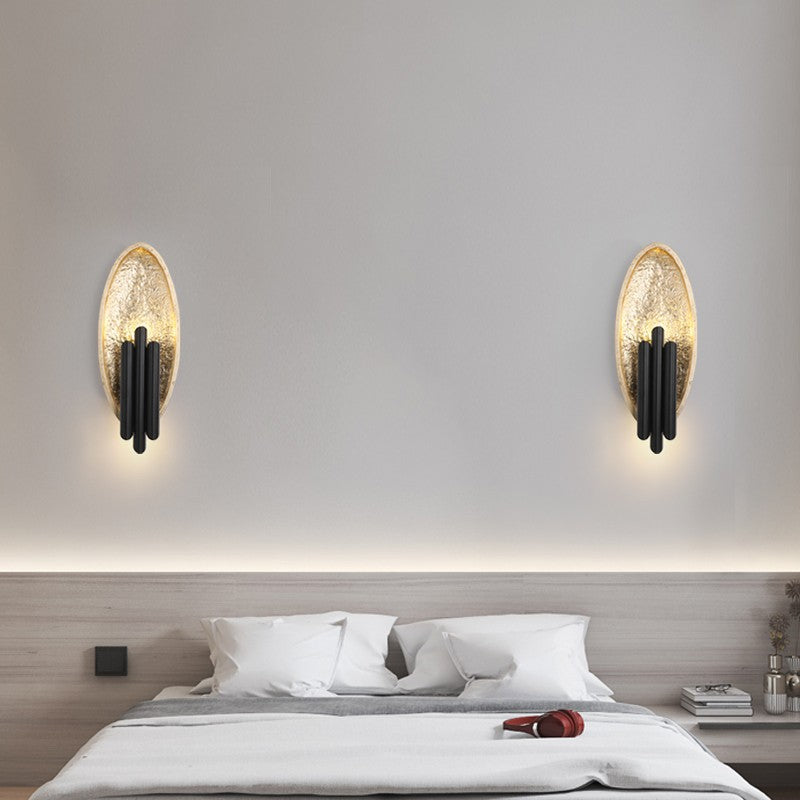 Contemporary Luxury Oval Gold Foil Texture Metal Tube 2-Light Wall Sconce Lamp For Dining Room