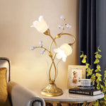 Modern Art Deco Floral Iron Glass 2-Light Table Lamp For Living Room