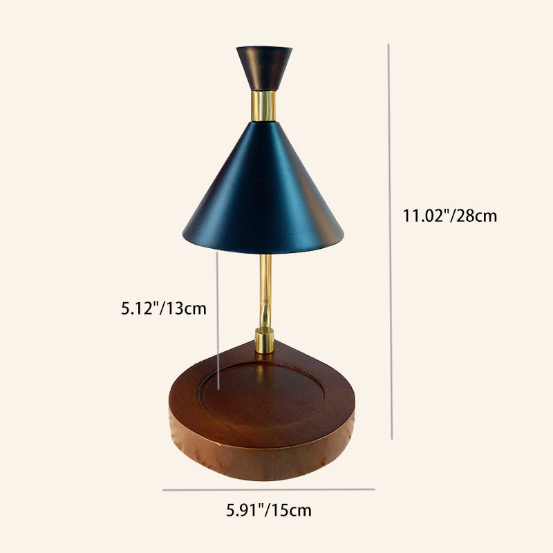 Contemporary Creative Iron Conical Shade Wooden Base 1-Light Melting Wax Table Lamp For Bedroom