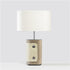 Modern Transitional Fabric Cylinder Shade Leather Column Base 1-Light Table Lamp For Bedroom