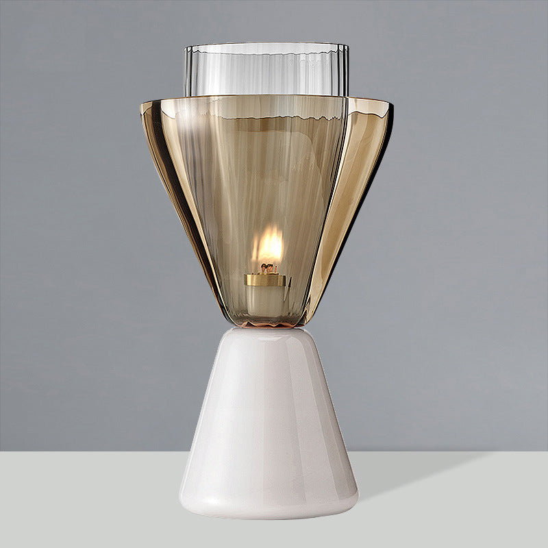 Contemporary Scandinavian Cone Funnel Marble Glass 1-Light Table Lamp For Bedroom