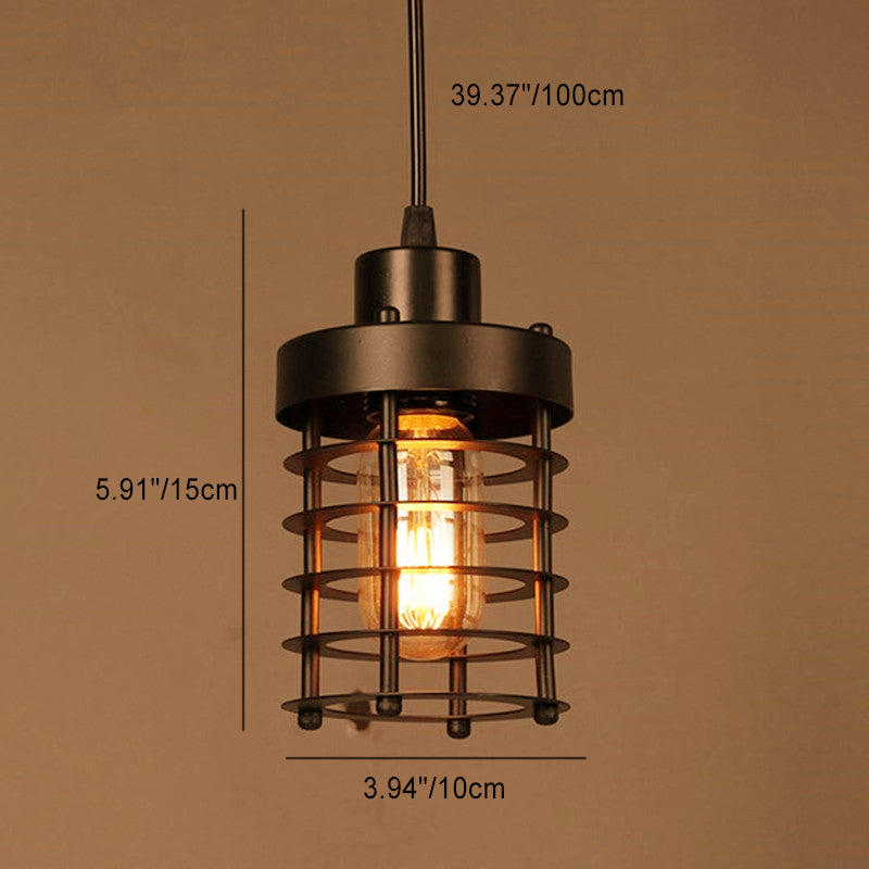 Contemporary Industrial Openwork Cylinder Iron 1-Light Pendant Light For Living Room