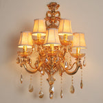 Traditional European Gold Candelabra Glass Crystal Hardware 5-Light Wall Sconce Lamp For Living Room