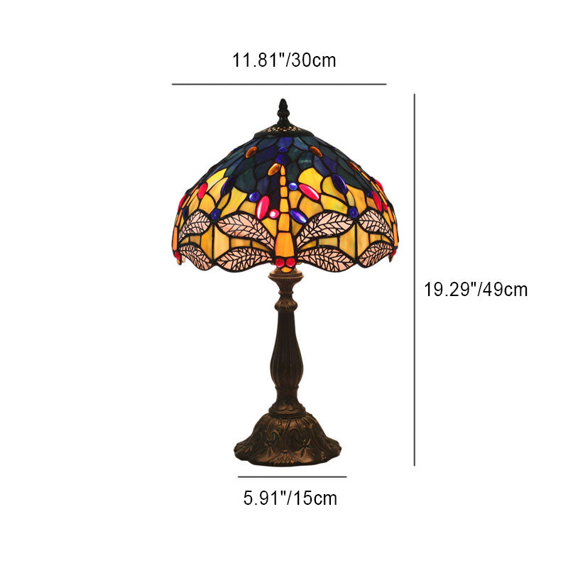 Traditional Tiffany Stained Glass Dragonfly 1-Light Table Lamp For Living Room