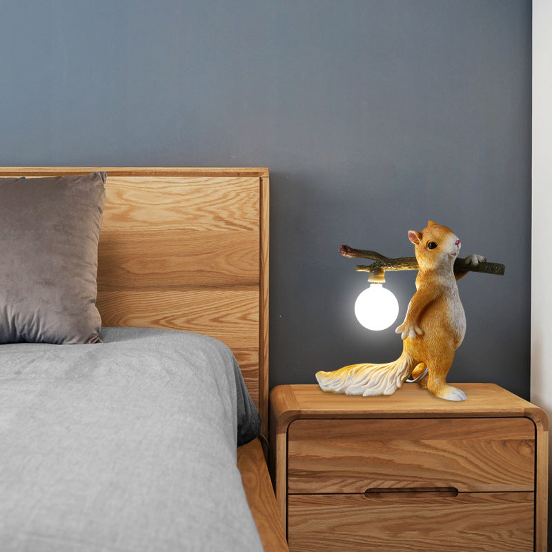 Contemporary Creative Resin Cartoon Squirrel Glass Ball Shade 1-Light Table Lamp For Bedroom