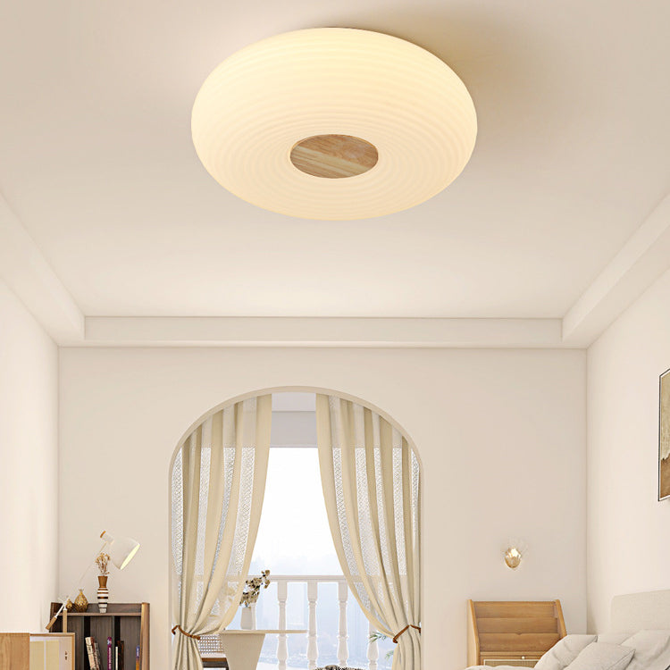 Contemporary Creative Cream PE Horizontal Stripes Round Shade LED Flush Mount Ceiling Light For Bedroom