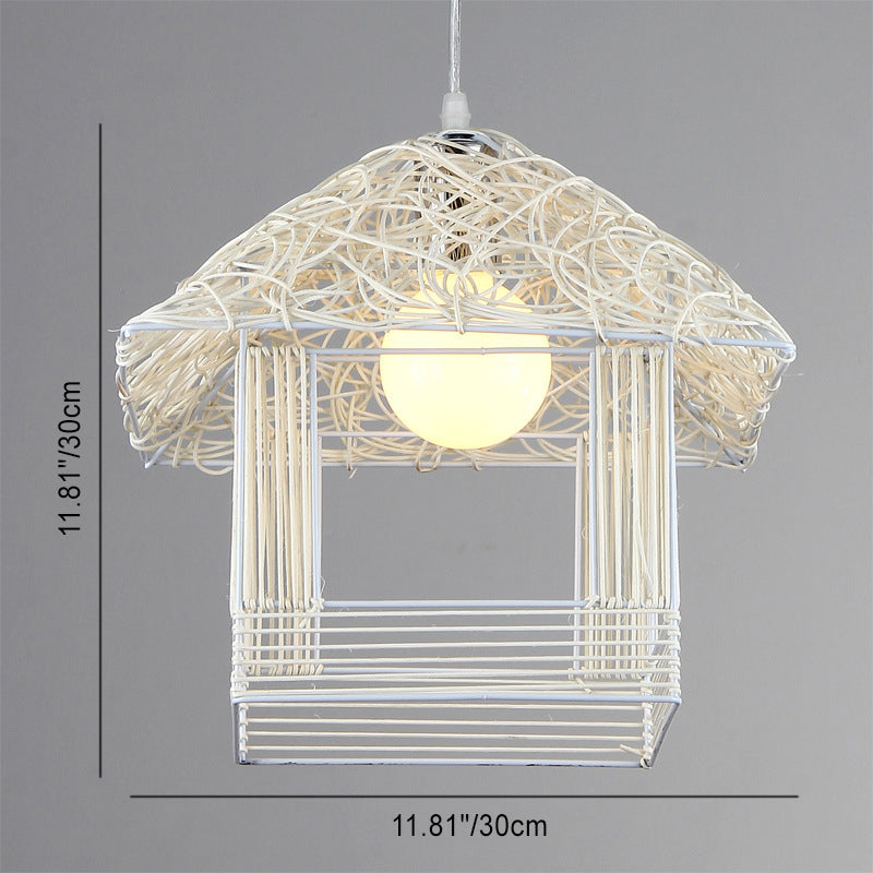 Traditional Rustic House Rattan 1-Light Pendant Light For Living Room