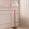 Traditional Vintage Pleated Fabric Shade Brass Walnut Splicing Base 1-Light Standing Floor Lamp For Bedroom