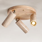 Modern Minimalist Dome Solid Wood Yellow Travertine 3-Light Flush Mount Ceiling Light For Living Room