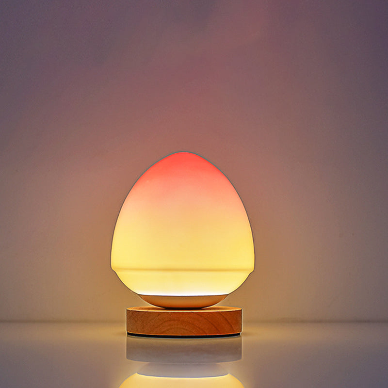 Modern Simplicity Peach Glass Shape Wood Base USB Rechargeable LED Table Lamp Night Light For Home Office