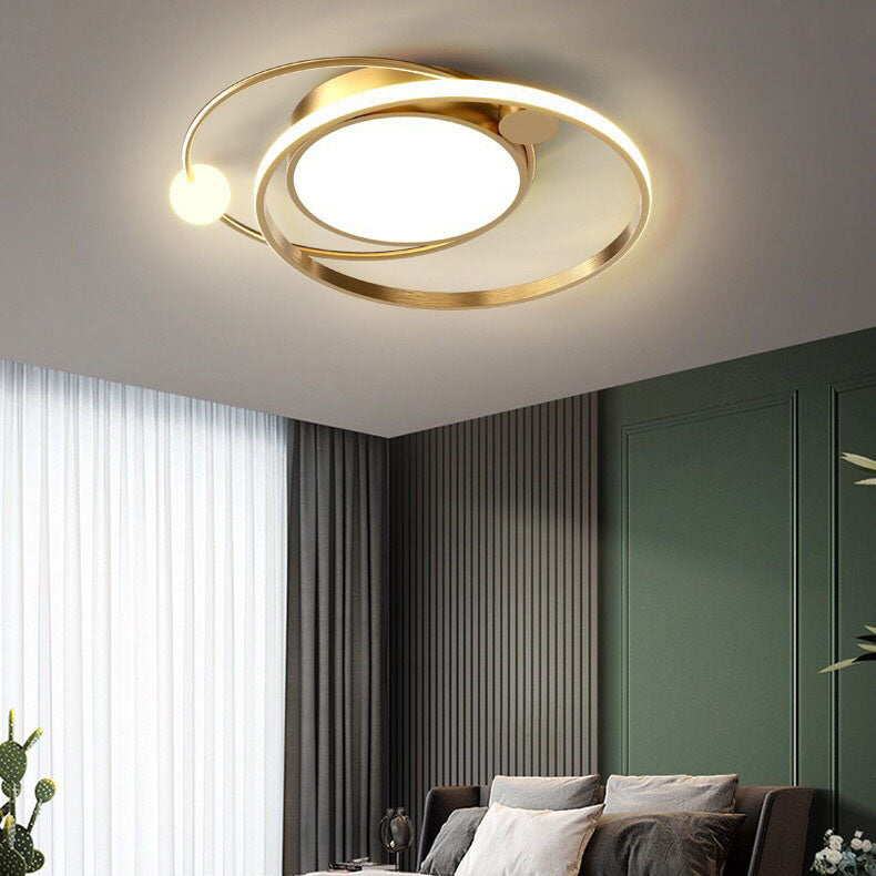 Contemporary Simplicity Acrylic Dual Circle Ring Hardware LED Flush Mount Ceiling Light For Bedroom