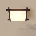 Traditional Chinese Square Wood Acrylic LED Flush Mount Ceiling Light For Bedroom