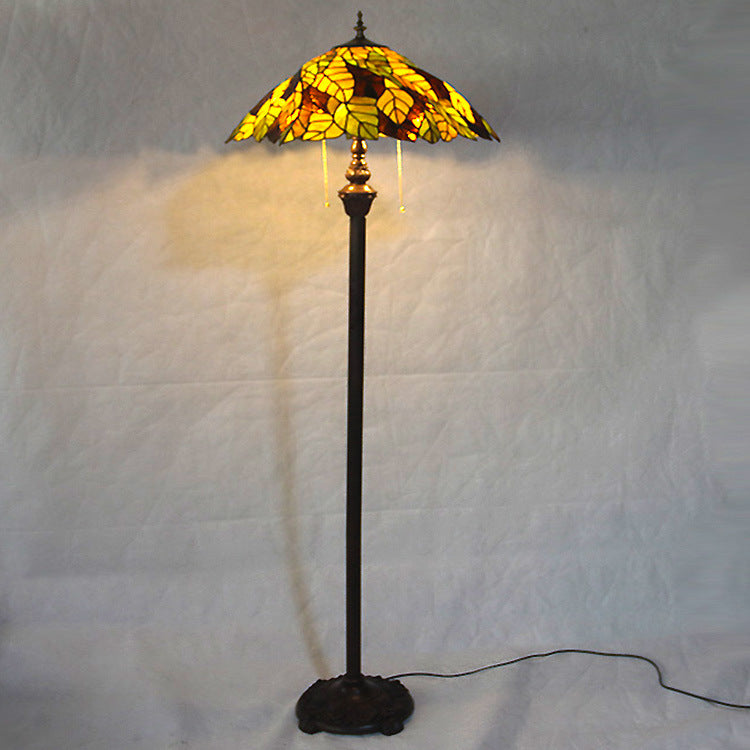 Traditional Tiffany Stained Glass Alloy 2-Light Standing Floor Lamp For Bedroom