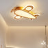 Contemporary Creative Woodgrain Cartoon Animal Bee Aircraft Acrylic LED Kids Flush Mount Ceiling Light For Living Room