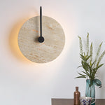 Modern Minimalist Round Iron Yellow Travertine 1-Light Wall Sconce Lamp For Living Room