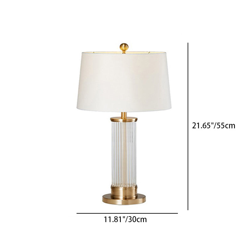 Modern Minimalist Round Cylinder Metal Crystal Fabric 1-Light Table Lamp For Bedroom