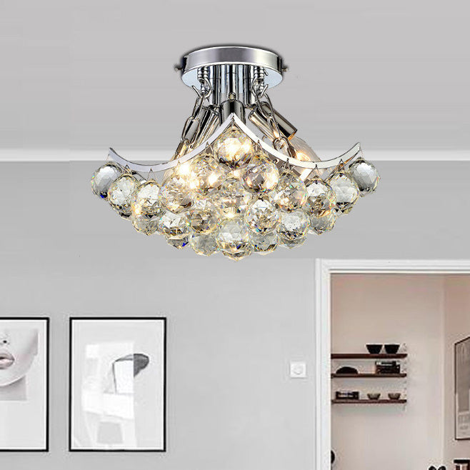 Contemporary Creative Diamond Orb Iron Crystal 3-Light Semi-Flush Mount Ceiling Light For Living Room