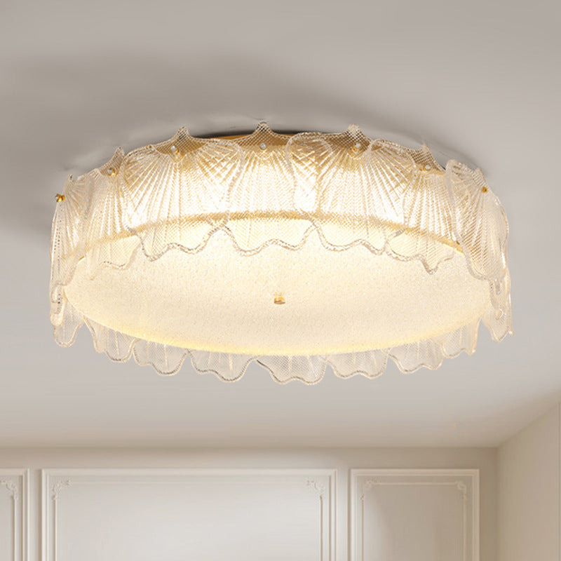 Modern Minimalist Cream Round Leaf Hardware Glass LED Flush Mount Ceiling Light For Living Room