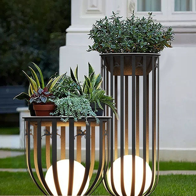 Modern Minimalist Round Cage Shelf Outdoor Waterproof 1-Light Landscape Light For Garden