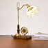 Traditional Retro Floral Solid Wood Copper Glass 1-Light Table Lamp For Bedroom