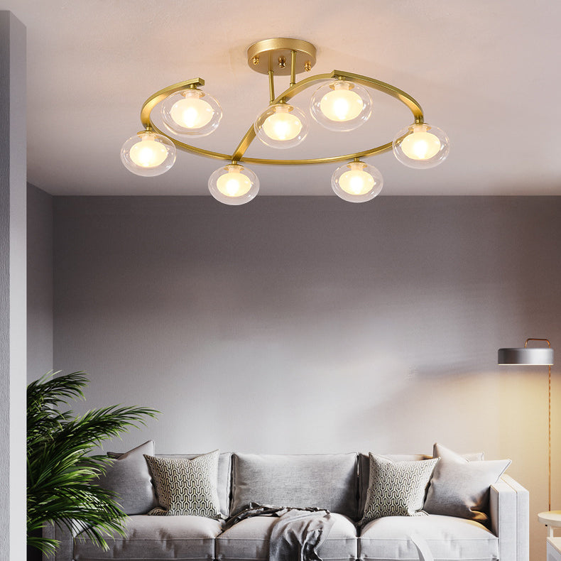 Contemporary Luxury Hardware Frame Glass Ball Shade 7-Light Chandelier For Bedroom