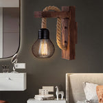 Traditional Vintage Wooden Beam Iron Cage 1-Light Wall Sconce Lamp For Living Room