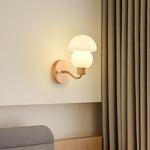 Contemporary Scandinavian PE Mushroom Shade Wooden Frame 1-Light Wall Sconce Lamp For Bedroom