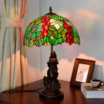 Traditional Tiffany Grape Decor Stained Glass Shade Resin Base 1-Light Table Lamp For Bedroom