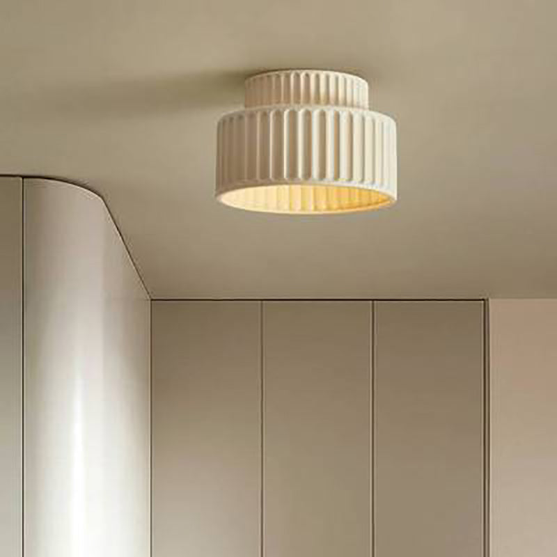 Contemporary Nordic Cream Style Ribbed Resin Round Shade 1-Light Flush Mount Ceiling Light For Bedroom