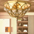 Traditional European Half Round Geometric Copper Glass 5-Light Flush Mount Ceiling Light