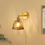 Traditional Vintage Brass Amber Square Glass Shade 1-Light Wall Sconce Lamp For Living Room