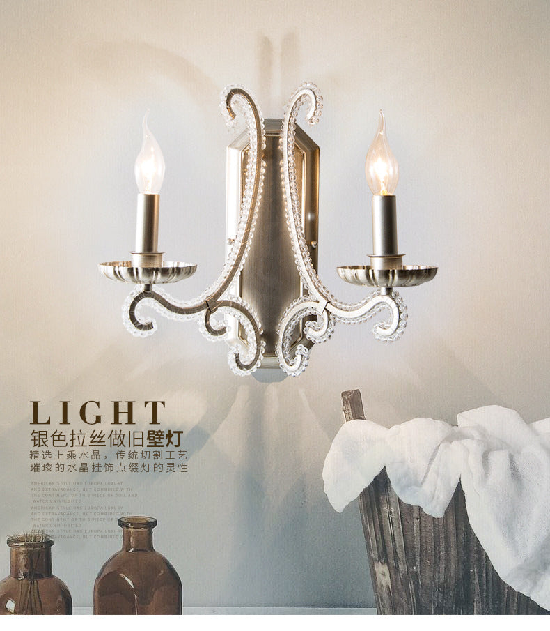 Traditional Rustic Iron Candelabra Crystal Decor 1/2-Light Wall Sconce Lamp For Living Room