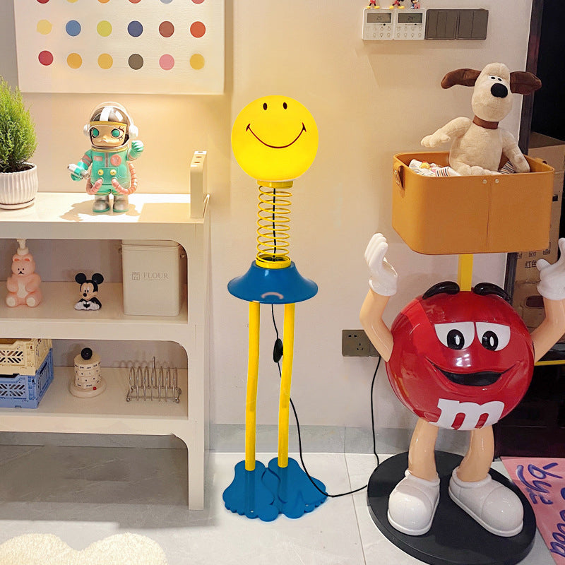 Contemporary Creative Smiley Spring Hardware PVC 1-Light Standing Floor Lamp For Living Room