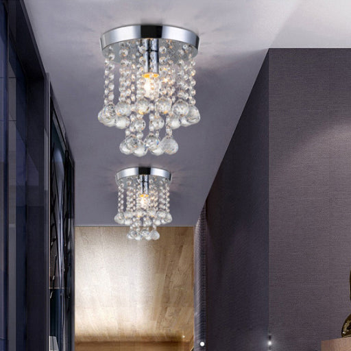 Contemporary Luxury Hardware Dazzling Crystal Strings 1-Light Flush Mount Ceiling Light For Hallway