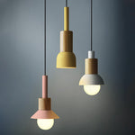 Contemporary Scandinavian Irregular Round Cylinder Iron Wood 1-Light Pendant Light For Living Room