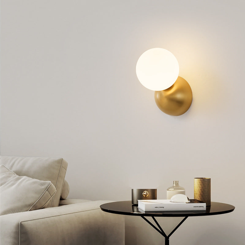 Modern Minimalist Orb All Copper Glass 1-Light Wall Sconce Lamp For Bedroom