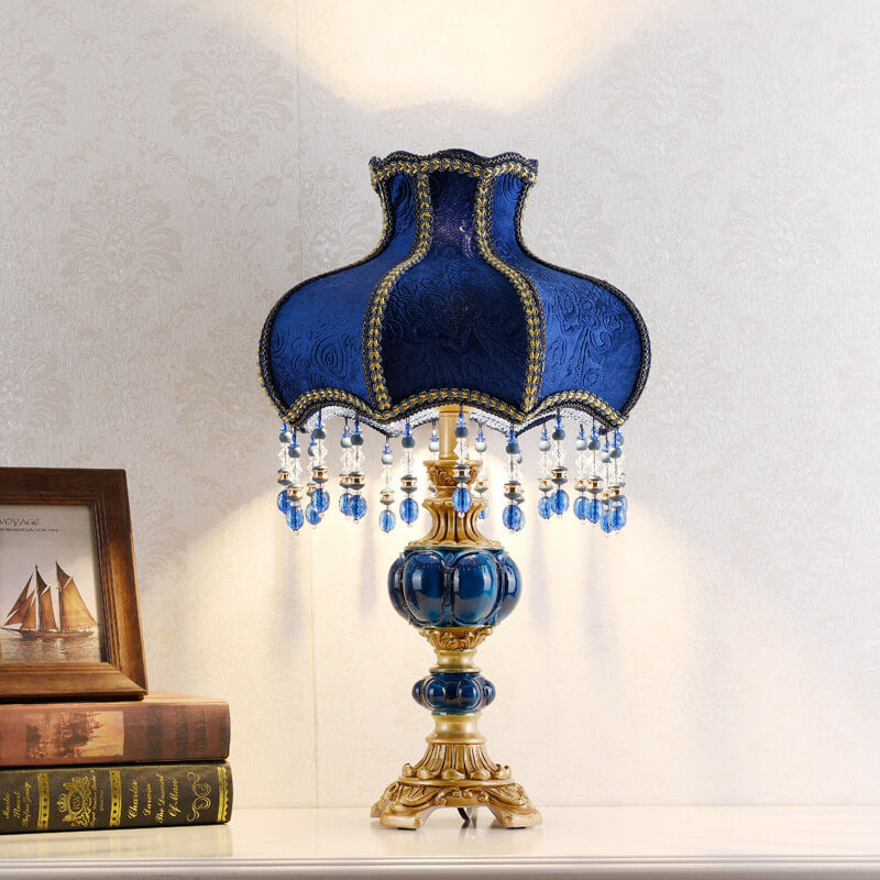 Traditional European Palace Decorative Design Fabric Shade 1-Light Table Lamp For Bedroom