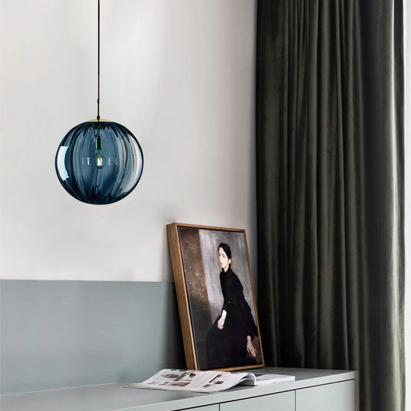 Contemporary Nordic Water-Ripple Glass Spherical Shade 1-Light Pendant Light For Living Room