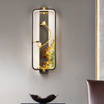 Traditional Chinese Lotus Enamel Copper Rectangular Frame LED Wall Sconce Lamp For Bedroom