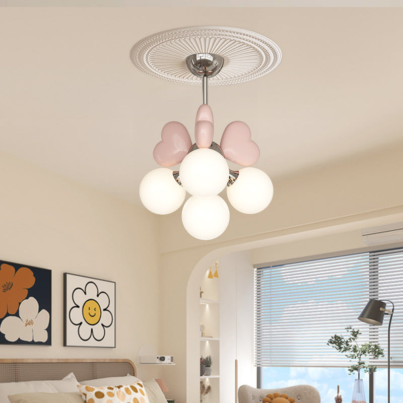 Modern Minimalist Cream Orb Heart Hardware Resin PE 4/6 Light Chandelier For Living Room