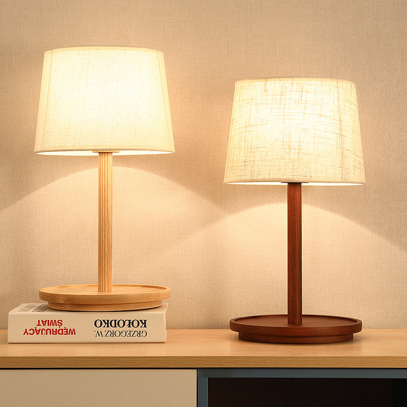 Modern Minimalist Cone Fabric Wood Base 1-Light Table Lamp For Study