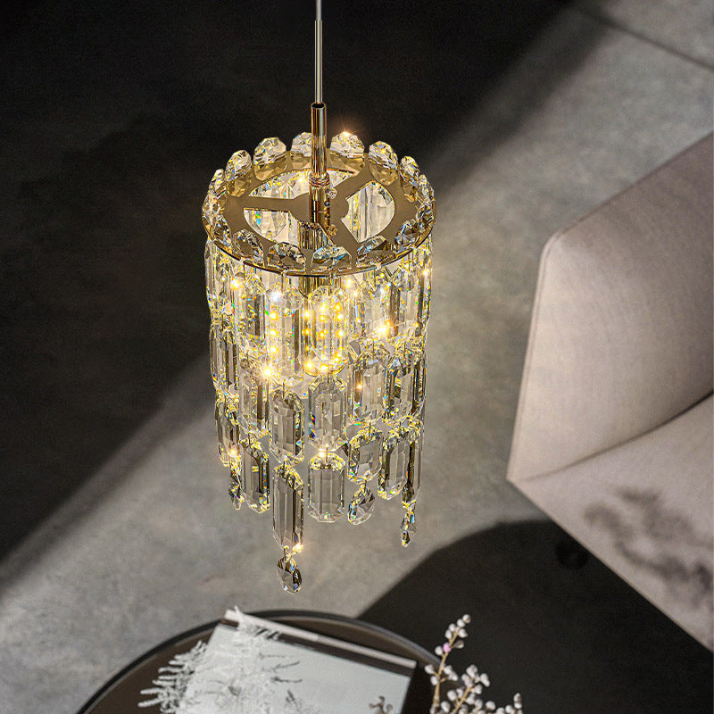 Contemporary Luxury Dazzling Prismatic Clear Crystal 1-Light Pendant Light For Living Room