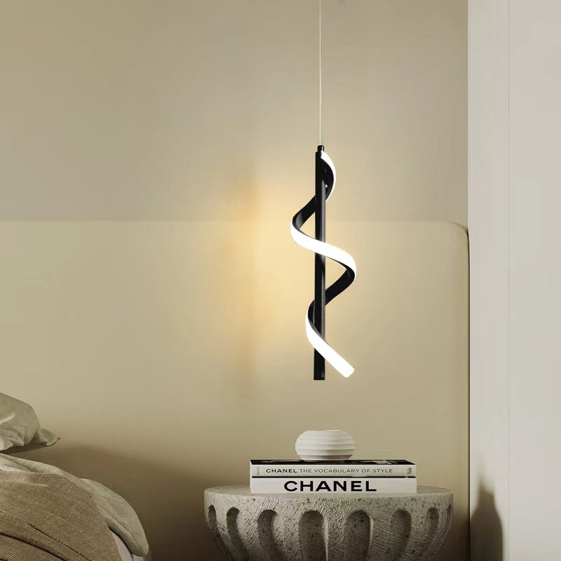 Modern Minimalist Aluminum Spiral Strip Silicone LED Pendant Light For Living Room