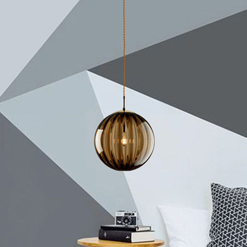 Contemporary Nordic Water-Ripple Glass Spherical Shade 1-Light Pendant Light For Living Room