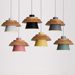 Modern Minimalist Macaron Disc Round Wooden Iron 1-Light Pendant Light For Living Room