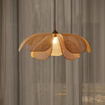 Traditional Japanese Rattan Weaving Petal Shape 1-Light Pendant For Living Room