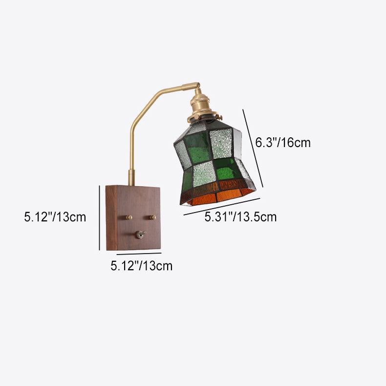 Contemporary Retro Square Cone All Copper Wood Glass 1-Light Wall Sconce Lamp For Living Room