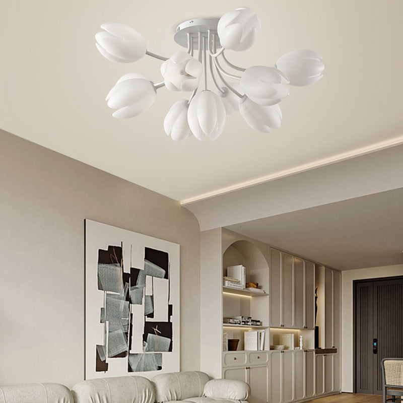 Modern Art Deco Tulip Flower Design 3/7/11/13 Light Semi-Flush Mount Ceiling Light For Living Room