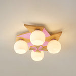 Contemporary Creative Windmill Orb Wood Iron Glass 4-Light Flush Mount Ceiling Light For Bedroom